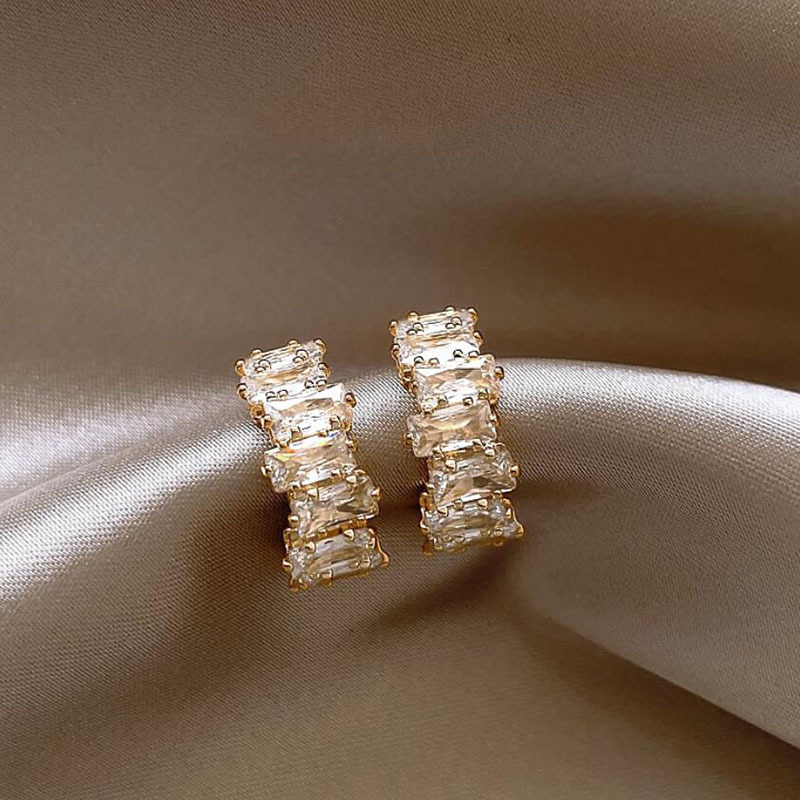 New Style 925 Sterling Silver Earrings with Golden Cubic Zirconia for Women Trendy and Elegant Jewelry