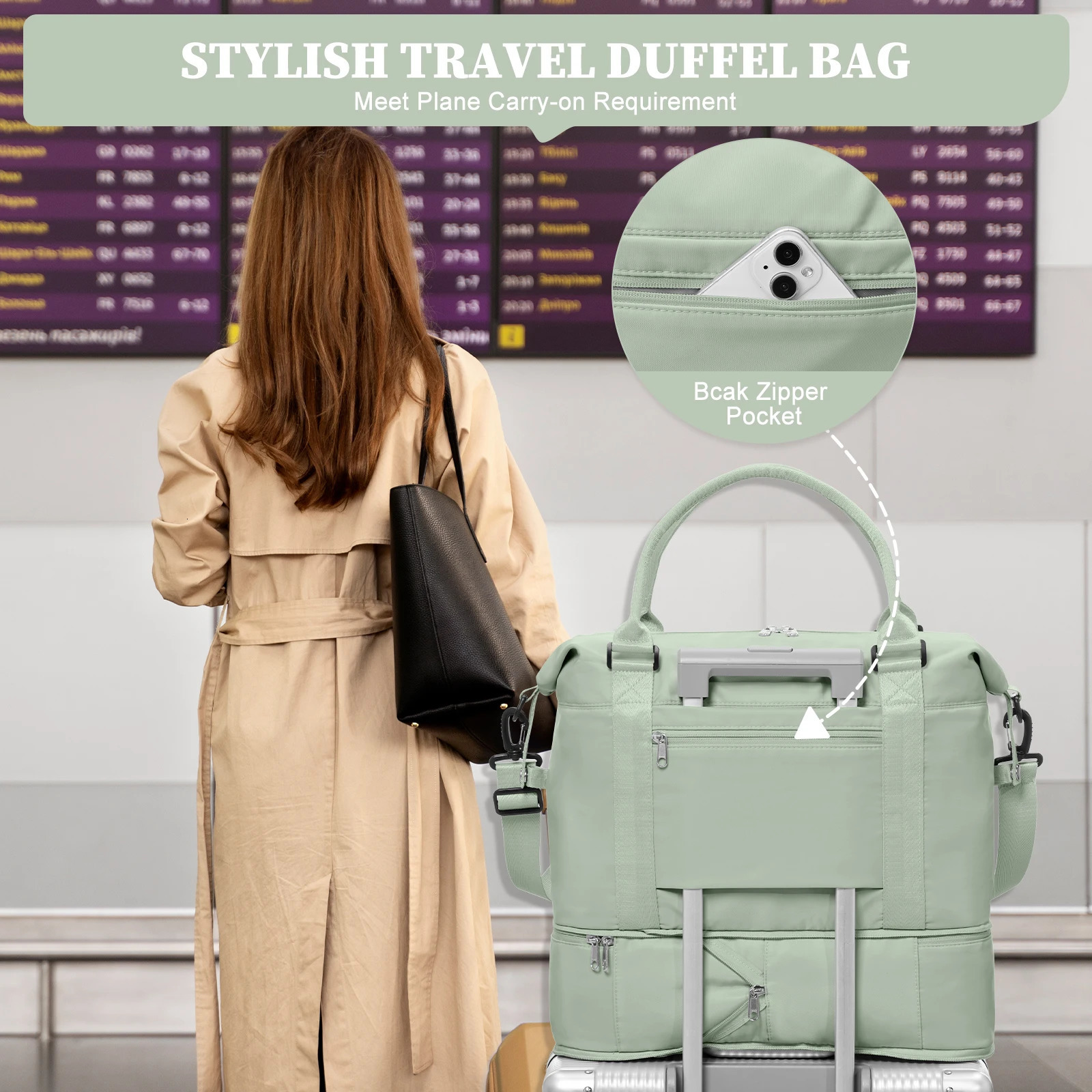 Large capacity womens portable travel bag fitness short business trip luggage can be set pull rod waiting for delivery storage 250605