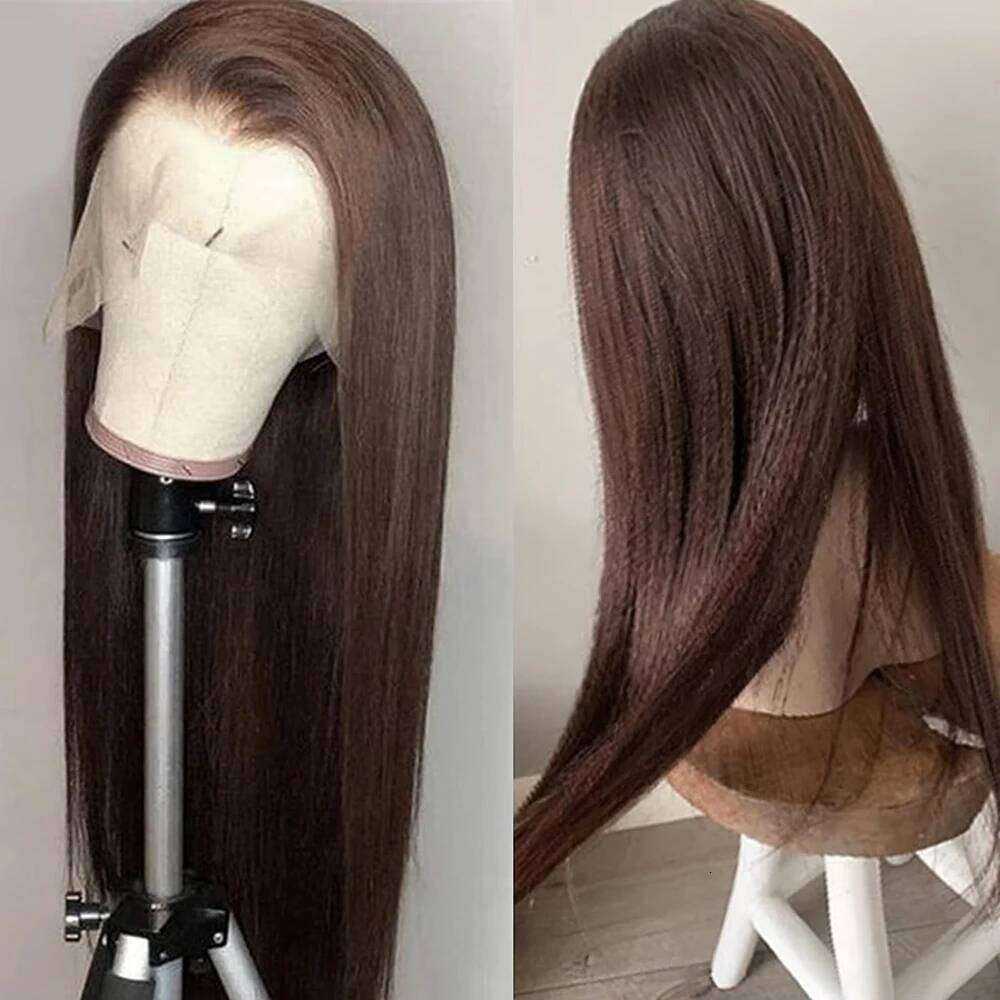 Chocolate Brown 4# 36 18 inch straight 13x4 13x6 Hd Lace Frontal Wig 200 180 Density Human Hair Wigs for Black Women