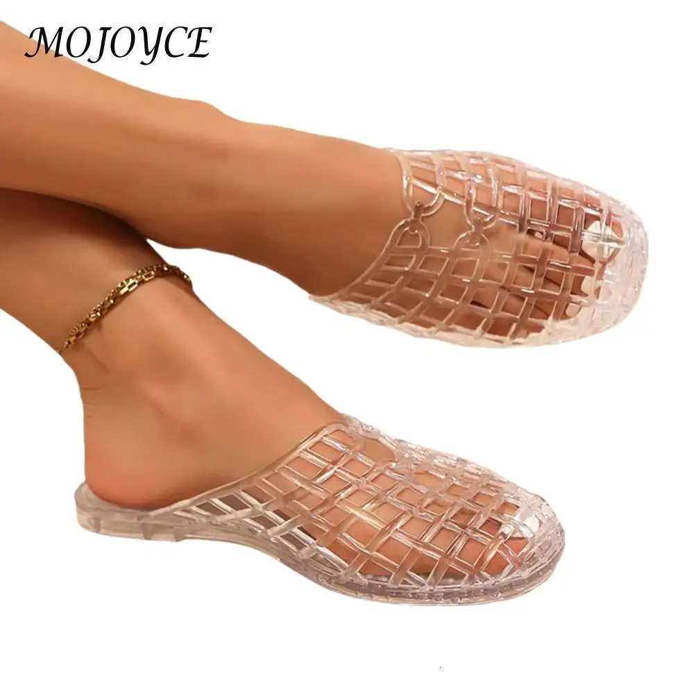 Women Jelly Flats Fashion SlipOn Closed Toe Beach Shoes Lightweight Casual Flat Sandals Breathable for Summer Beach 250605