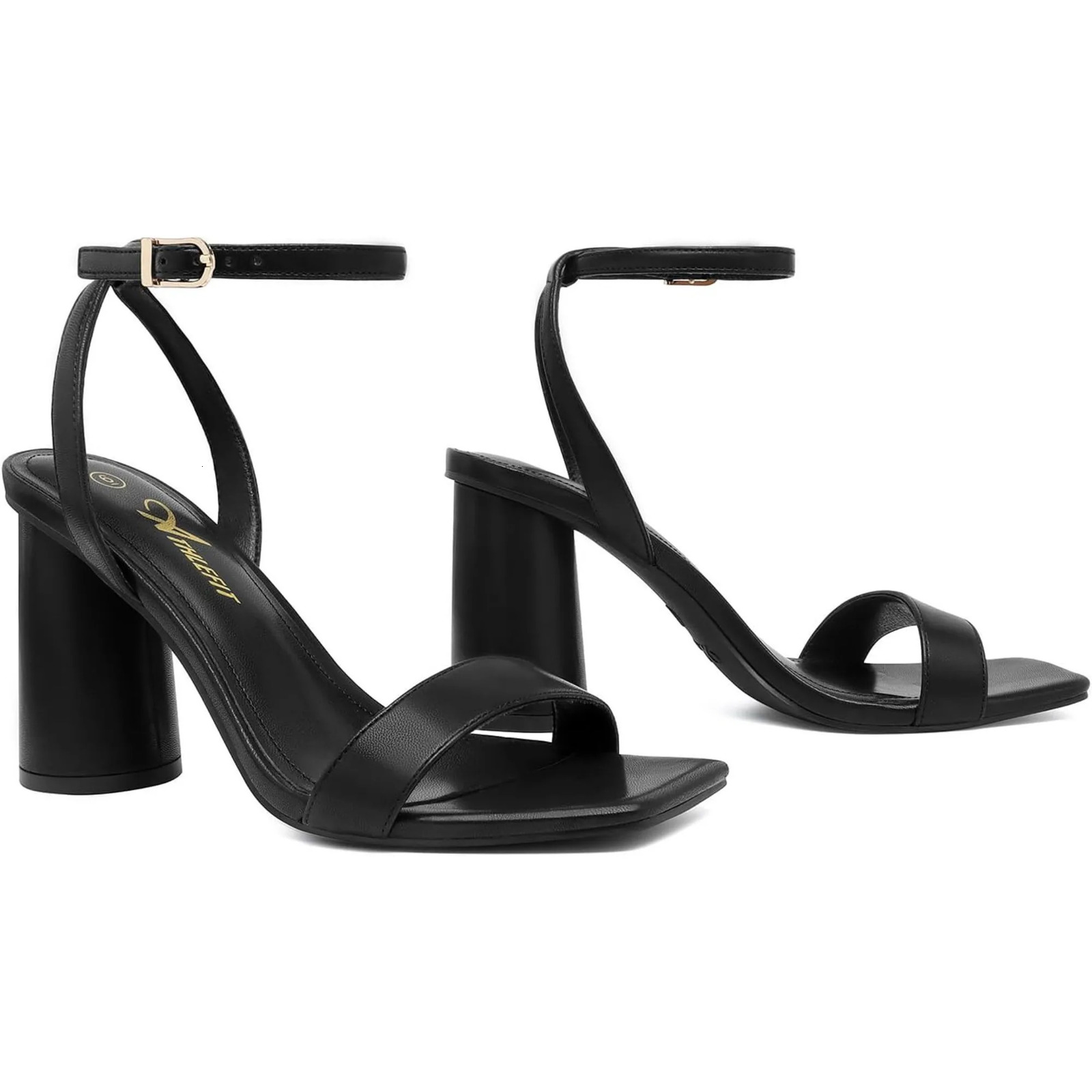 Womens Strappy Chunky Block Heels Fashion Square Open Toe Heeled Sandals Ankle Strap Wedding Party Shoes 250605