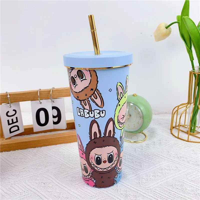 2024 Labubu Periphery 750ml Insulated Cup Cute Cartoon Insulated Ice Cup Stainless Steel Cartoon Water Bottle Car Cup Kid Gift X250605