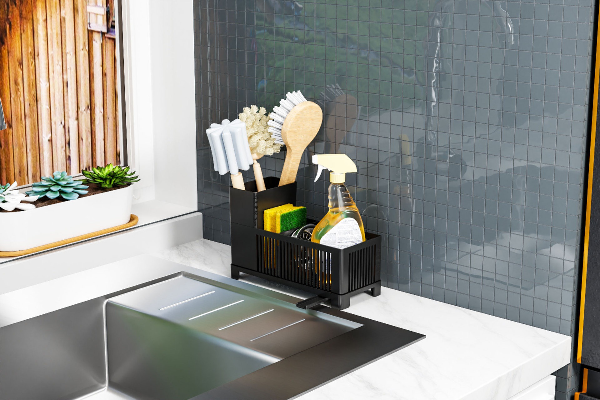 1 set of kitchen sink drainage rack with tube, multifunctional soap sponge rack with water guide pipe, suitable for sponges, detergents, cloths and br