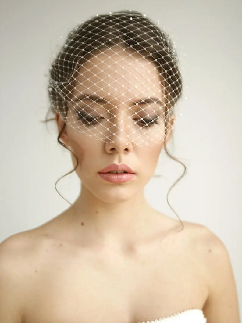 Bridal Birdcage Veil and Bride Beaded Birdcage Veil Blusher VeilShort Veil Silver Wedding Veil Velos De Novia 250530