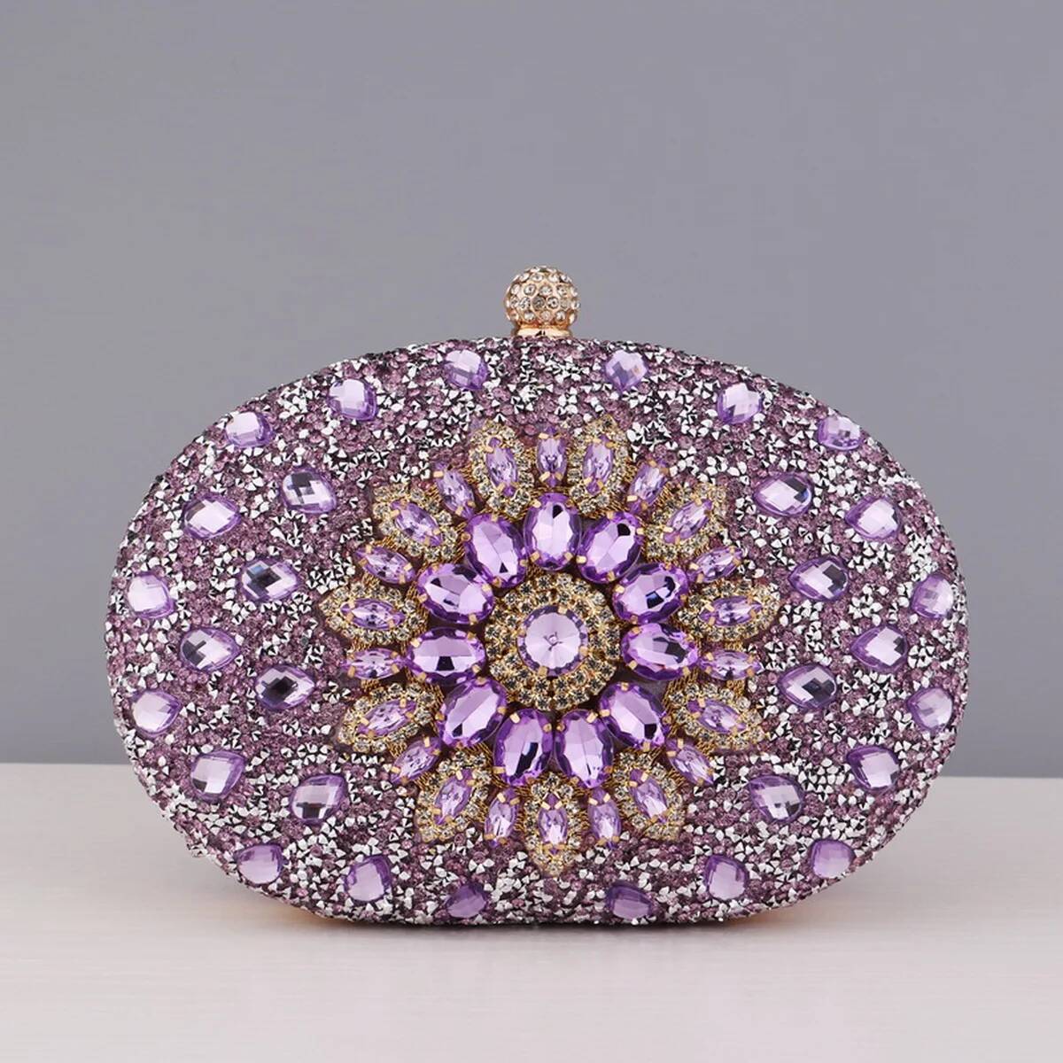 Flower Rhinestones Evening Bags Metal Prom Dias Clutch With Chain Shoulder Handbags Wedding Female Purse