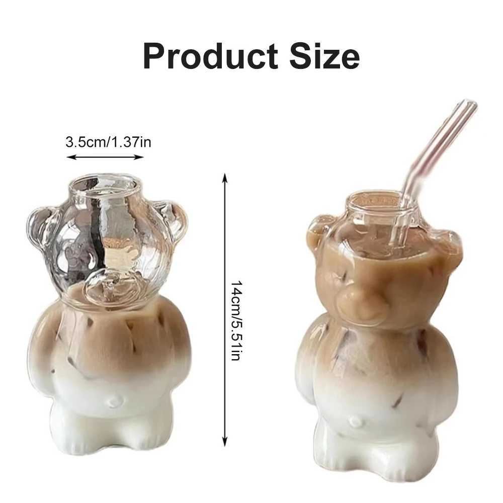320ML Creative Cute Bear Coffee Mug with Straw Transparent Cup Beer Milk Coffee Water Cups Wholesale Glass Drinkware Mug Set X250605
