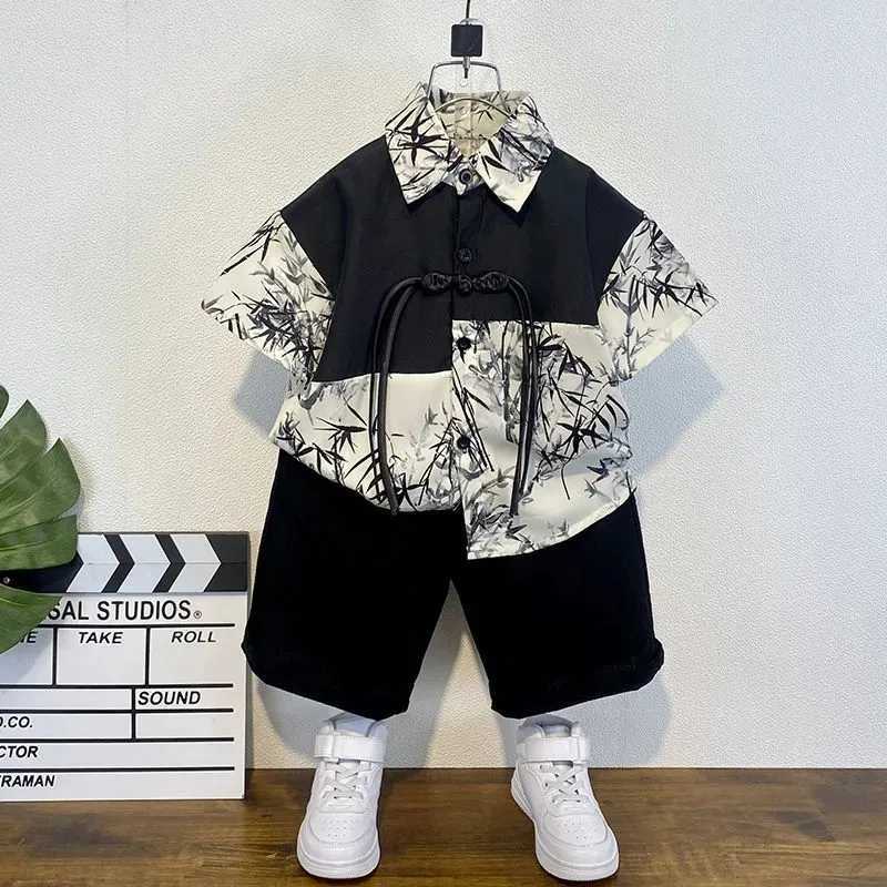 Boys Summer Clothing Set New Fashionable Baby Short sleeved Shirt Childrens Thin Han Clothing Chinese Style Tang Clothing R250605