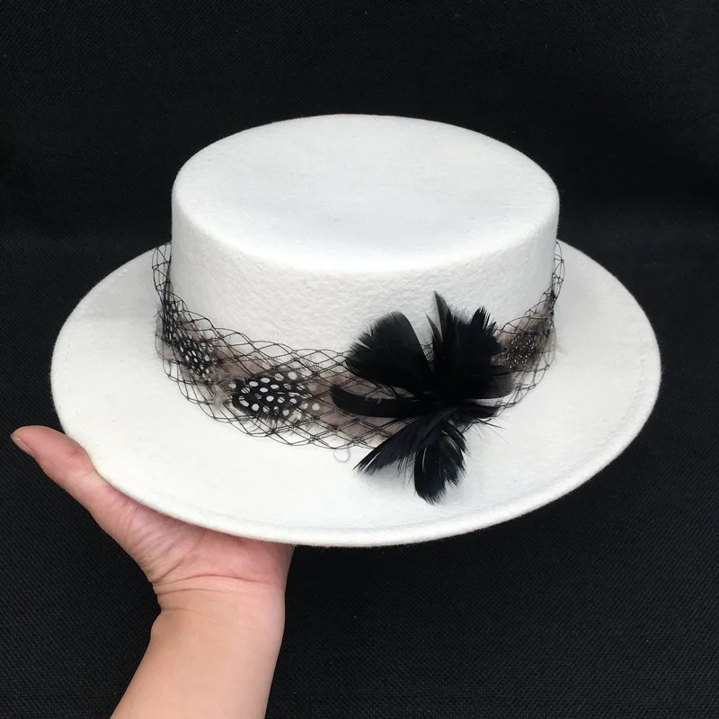 wedding hat French black top hat mesh bridal white elegant bow vintage handmade flat hat chapeau femme luxe ceremonie mariage 250604