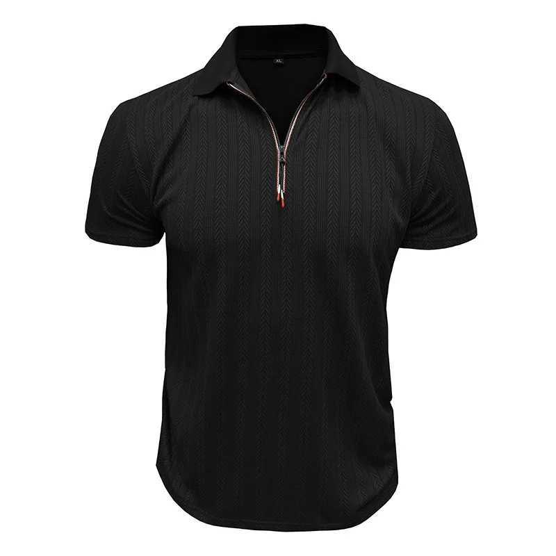 Mens Short Sleeve Jacquard Turn Down Collar Zipper Casual Tops - Stylish Fit Shirts for Summer Fashion XJ250605