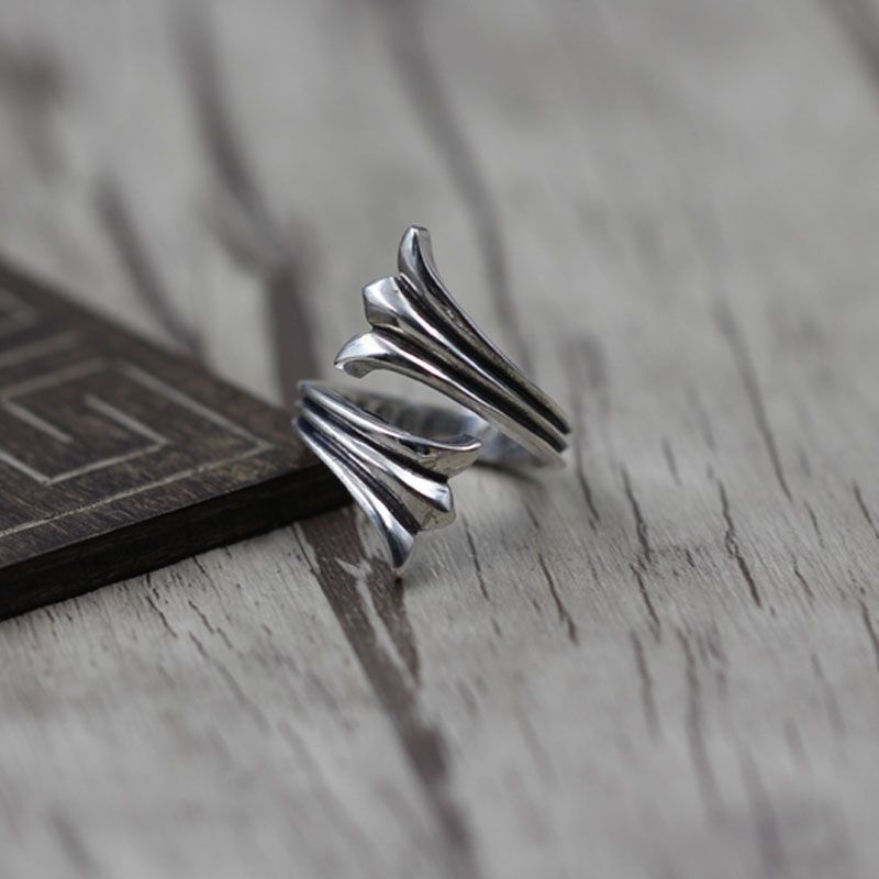 A31 S925 Sterling Silver Ring Opening Fashion Retro Personality Swallowtail Cross Crusader Flower Versatile Punk Style Jewelry Gift for Lover