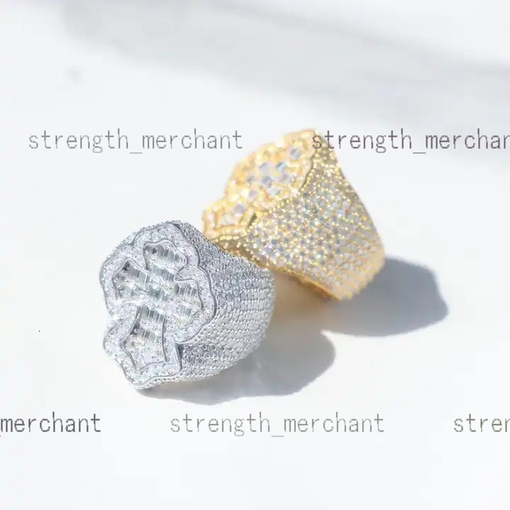 Moissanite Ring Men 925 Sterling Silver Pass Diamond Tester Iced Out Rock Baguette Ring Gold Plated Moissanite Hip Hop Ring