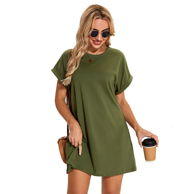 Solid Color Short Sleeve Plus Size Multiple Colors Womens Dress Summer Loose High Quality Pattern CCXX248 250604