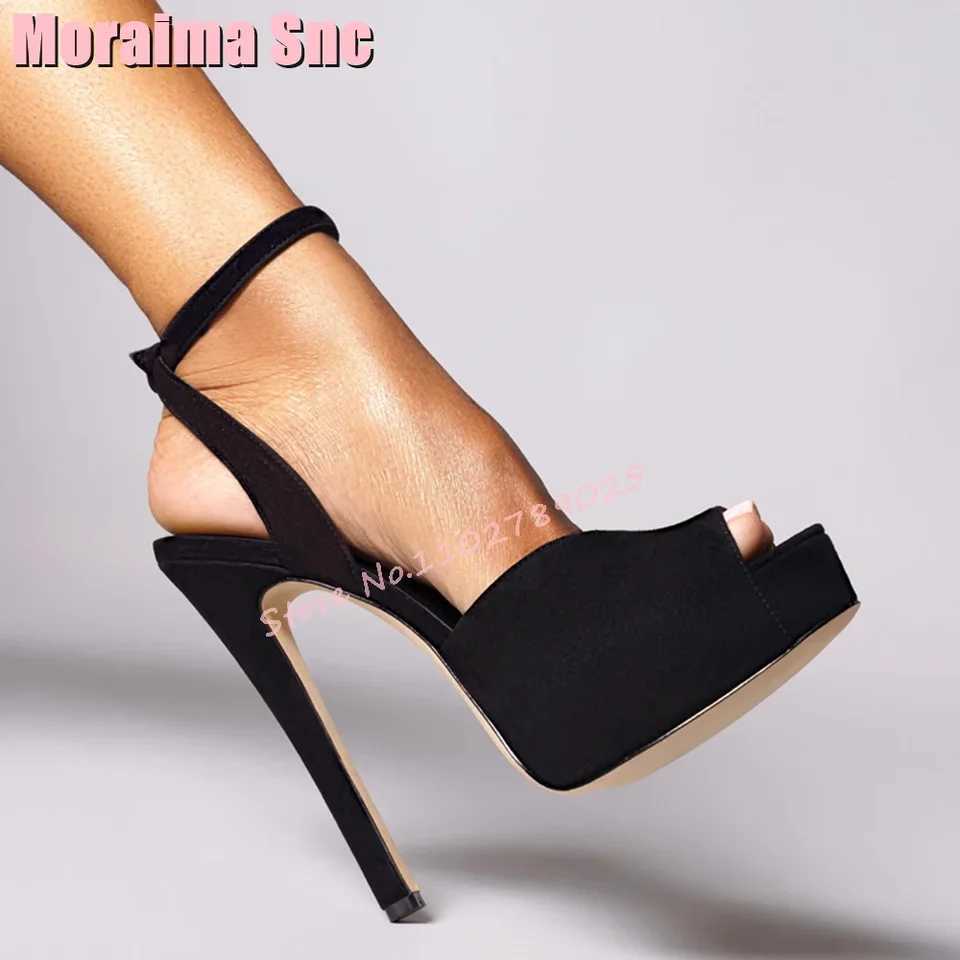 Fashion Platform Peep Toe Sandals Stiletto High Heel Ankle Buckle Strap Suede Leather Women Shoes Summer Sandals Banquet 2024C250606