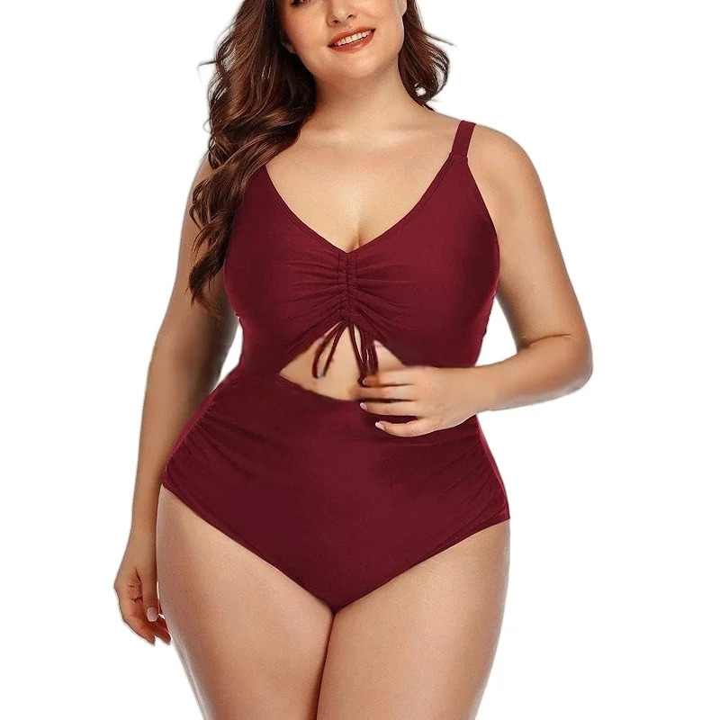 Women Plus Size Swimsuit VNeck with Ruched Front Cutout 250603