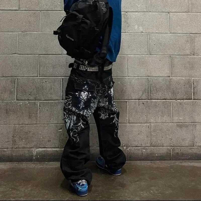 American Retro New Y2K Blue Reflects Brooklyn Basement Jeans For Men And Women Harajuku Gothic Denim Trousers For Street Wear Z250605