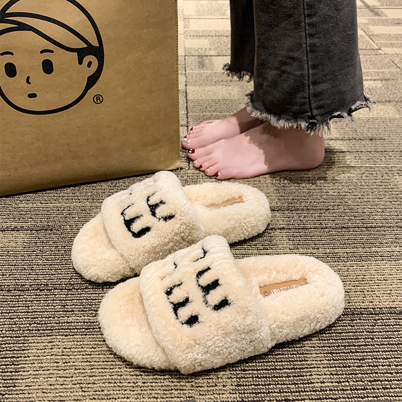 2025 free shipping autumn and winter new female designer shoes letter thick sole Korean version casual home one line trailer