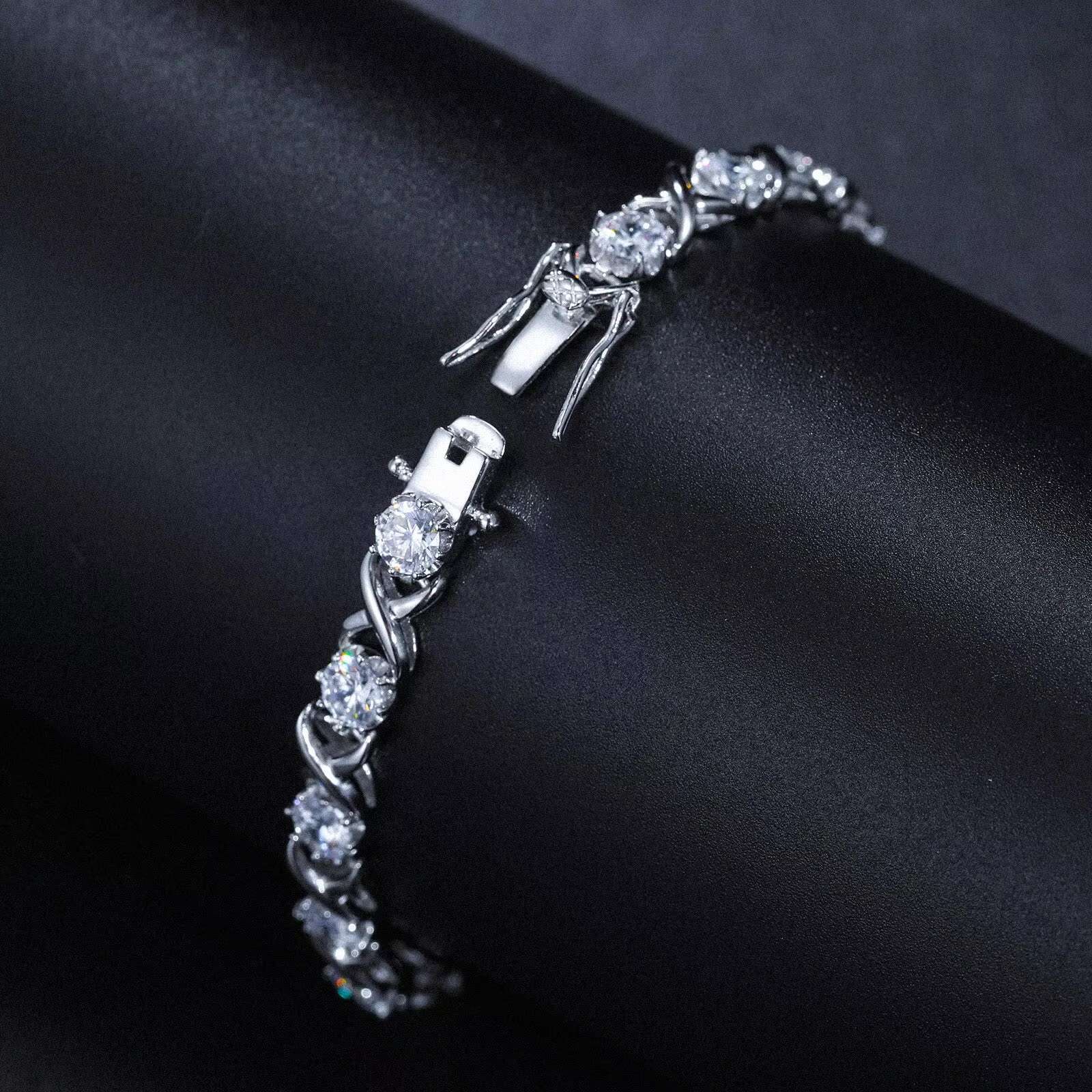 Spin Real 3-8mm Moissanite Sparkling Full Diamond 925 Sterling Silver Wedding Engagement Party Jewelry Bracelets For Women Men