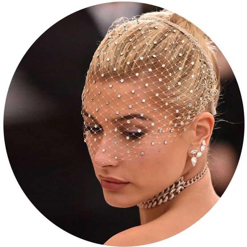 Bride Crystal Veil Hair Fish Net Headpiece Encrypted With Diamond Mesh Head Hoop Bridal Ball Party Accessories Z250605