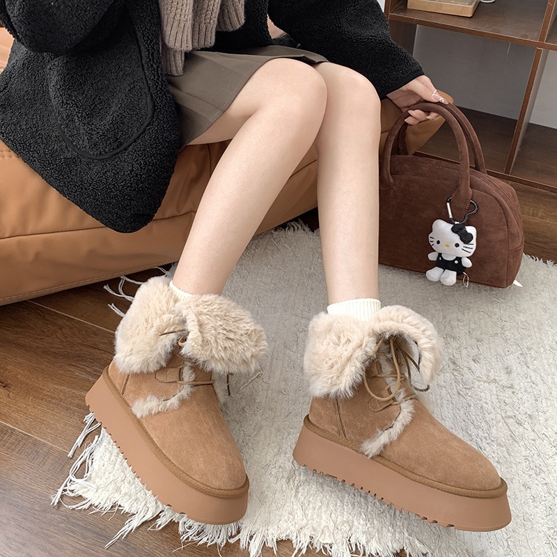 2025 free shipping autumn and winter new designer shoes, women's fashion khaki thick soled high tube snow boots, warm and height increasing snow 