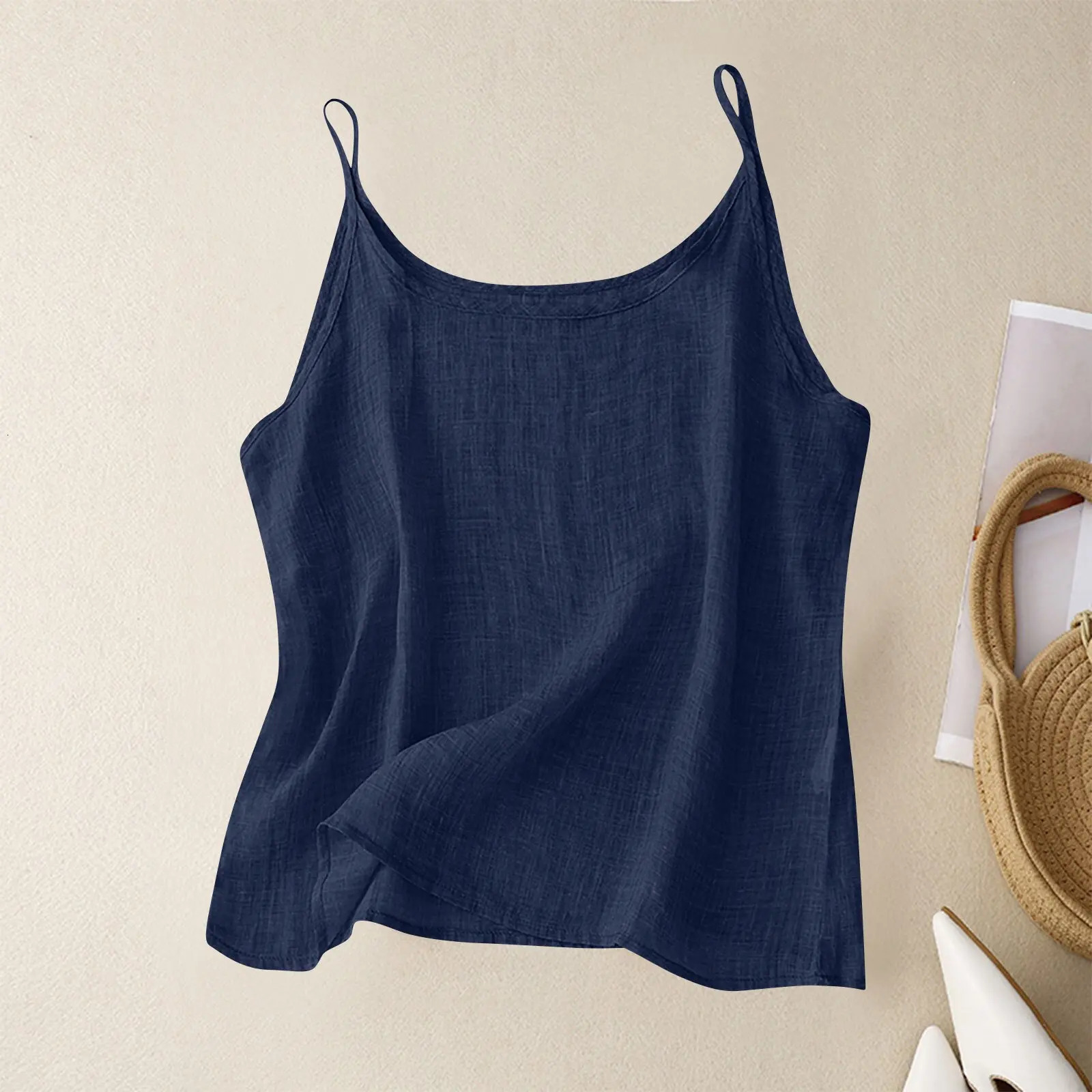 Vintage cotton and linen small camisole female summer thin bottoming vest loose thin cotton linen inner tops 250605