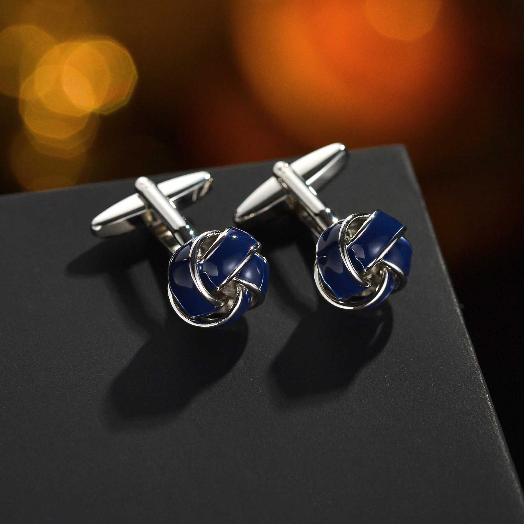 Brand Business Luxury Copper Round Cufflinks For Mens Office Wedding Shirt Cuff Links Blue White Knot Tuxedo Cufflink Jewelry W250606