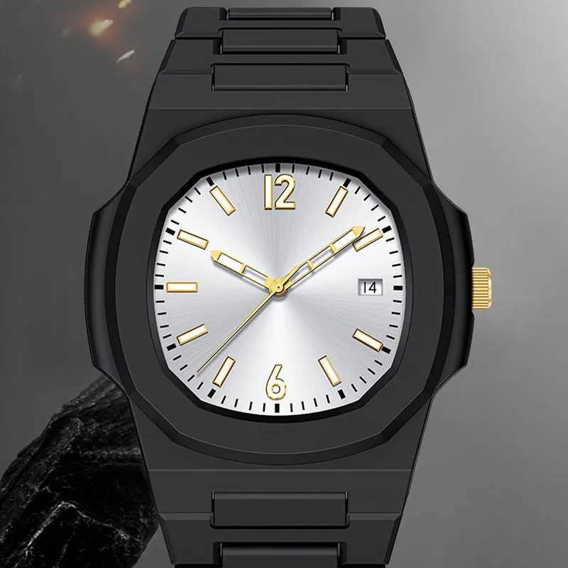 Classic Square Black and White Plastic Particle Quartz Watch for Mens Casual Waterproof Night Light Clock Relogio Masculino Y250605