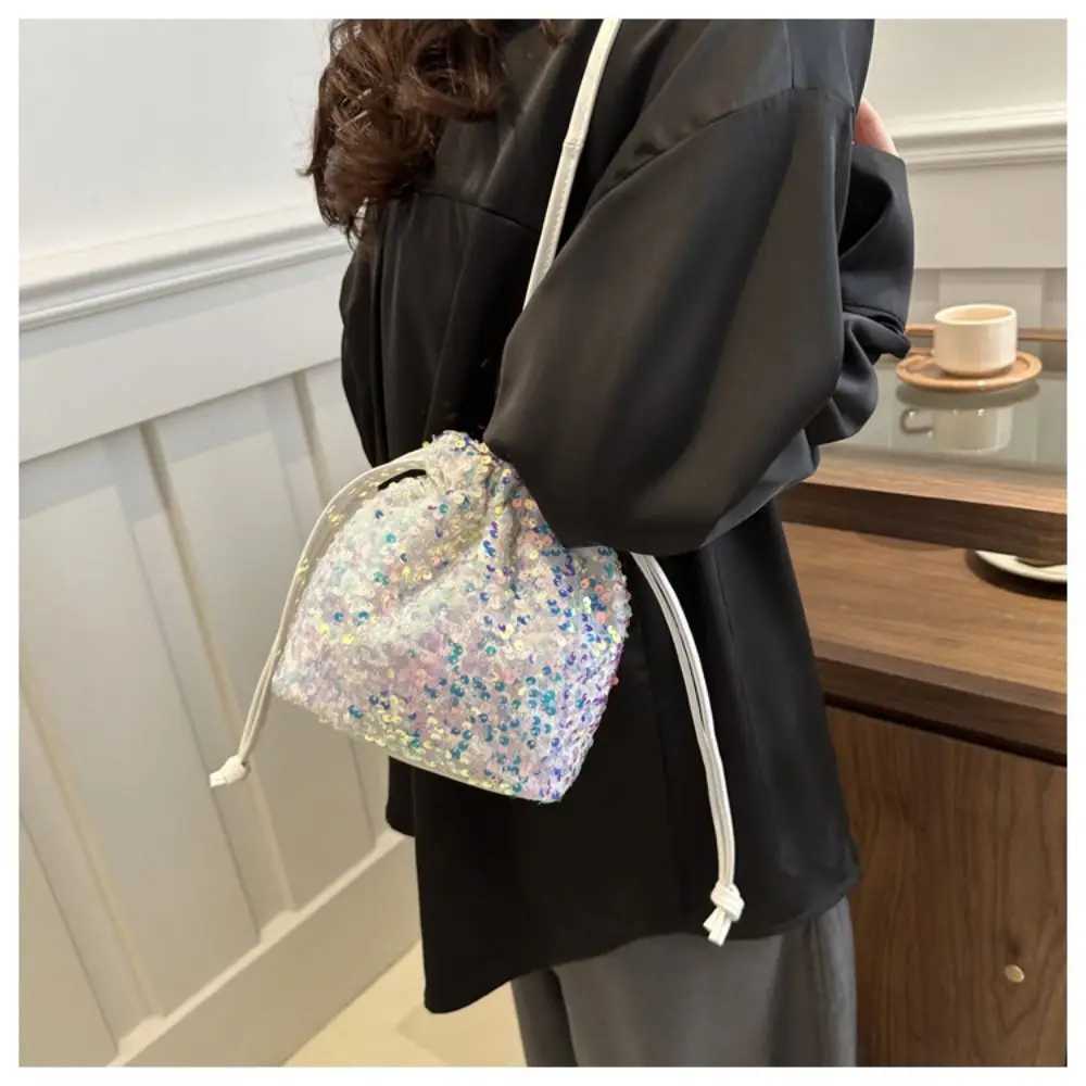 Women Handbag Sequin Shoulder Crossbody Bag Fashion Versatile Large Capacity Wallet Purse Multicolor Drawstring Bucket Bag M250606