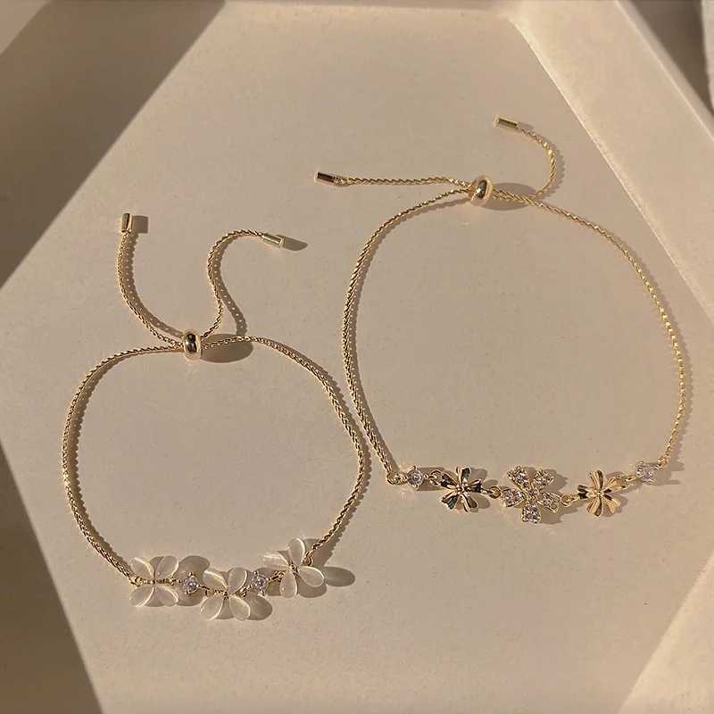 Opal Flower Adjustable Gold Color Bracelets For Women Small Delicate Full of Rhinestone Bracelets Wedding Jewelry Party Gift W250606