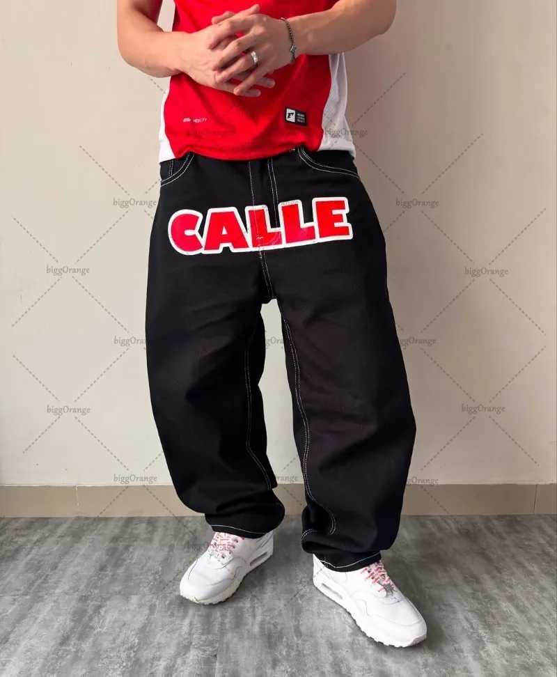 American Street Hip-hop Trousers Red Letter Casual Loose Oversized Jeans Men Harajuku Y2K Straight Wide-leg Pants Women Z250605