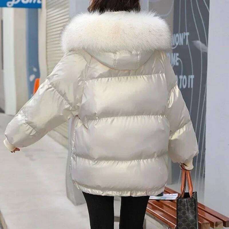 New White padded Jacket Female Authentic Short Fashion Foreign Air Loose Bright Face Wash Thick Bread Suit Winter Coats Women