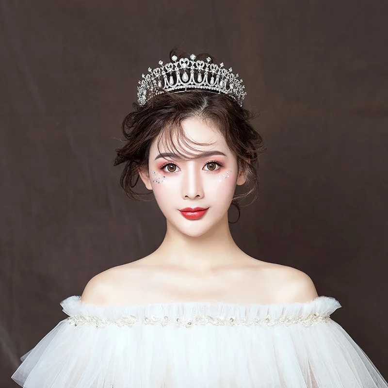 Baroque Crystal Pearl Bridal Tiaras Diana Crown Rhinestone Pageant Diadem Bride Headband Wedding Hair Accessories Tiara De Noiva Z250605