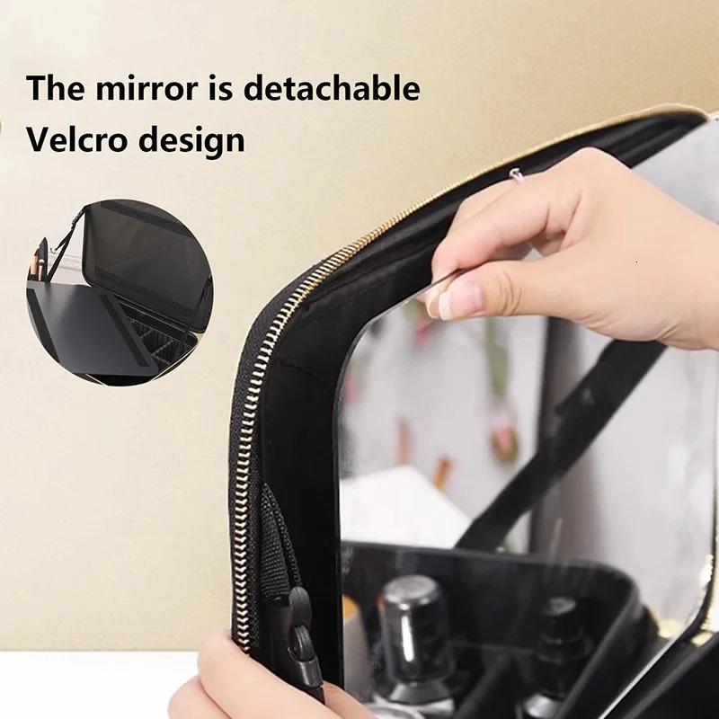 Sewing Thread Travel Makeup Bag for Women Waterproof Case With Mirror Professional Beauty Brush Cosmetic Storage Case 250614
