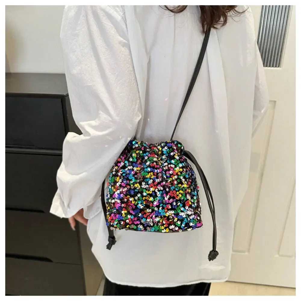 Women Handbag Sequin Shoulder Crossbody Bag Fashion Versatile Large Capacity Wallet Purse Multicolor Drawstring Bucket Bag M250606