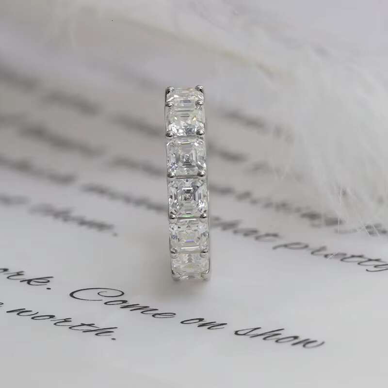 Paston Jewelry Mossanite Wholesale 925 Sterling Silver Asscher Moissanite Full Eternity Ring Engagement Wedding Gifts