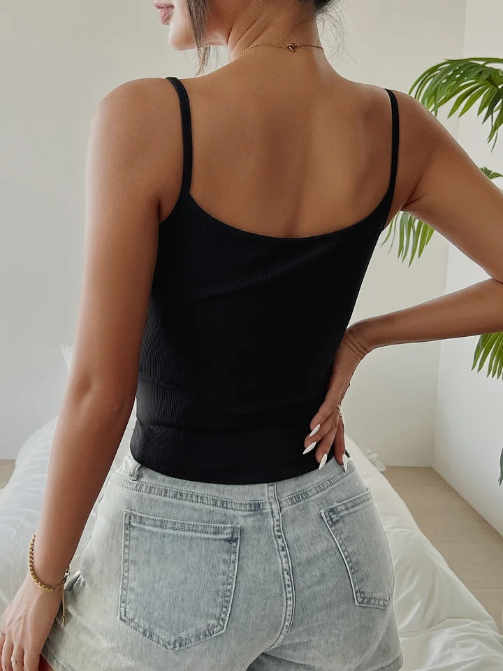 2025 Top Womens Tank Tops Sexy Square Neck Sleeveless Camisole Y2K Button Down Spaghetti Strap Crop Summer Beach Party T-shirt 250605