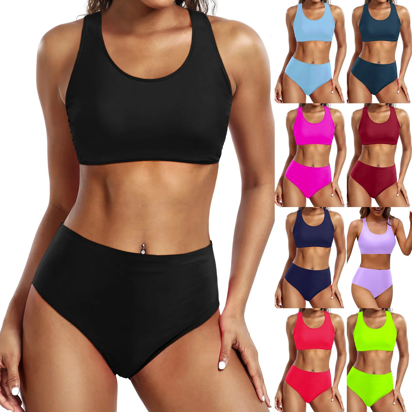 Surfing Yoga Running Separate Swimsuit Women High Waisted Bikini Set Sexy Push Up Two Piece Swimwear Tank Top WomenS 250530