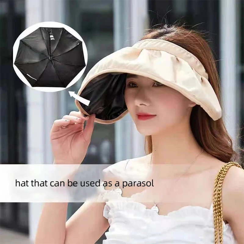UPF50 Women Empty Top Sun Hat Foldable Headband Cap Korean Girl Large Brim Sunscreen Shell Cap Summer Beach UV Protection Visor 250603