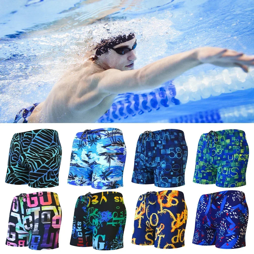 Mens Colorful Print Quick Dry Swimwear Men Trunks Swim Shorts Slim Fit Swimming Trunks for Beach Surf Beachwear 250530