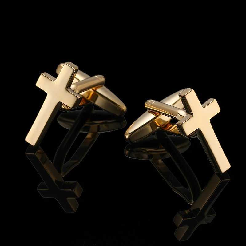 Fashion brand mens French shirt cufflinks with metal brushed smooth shell zircon rose cross design cufflinks W250606