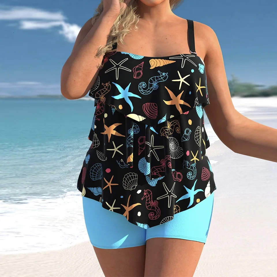 2024 Womens Swimwear Plus Size Tankini Swimsuit Colorful Printing Female Sexy Beach Bathing Suit 250603