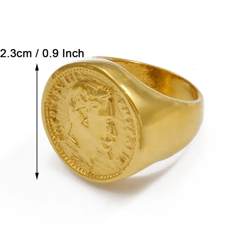 Anniyo Napoleon III Empereur Coin Ring Gold Plated Metal Ring for Women MenFrench African Arab Turkey Wedding Jewelry #097106 250604