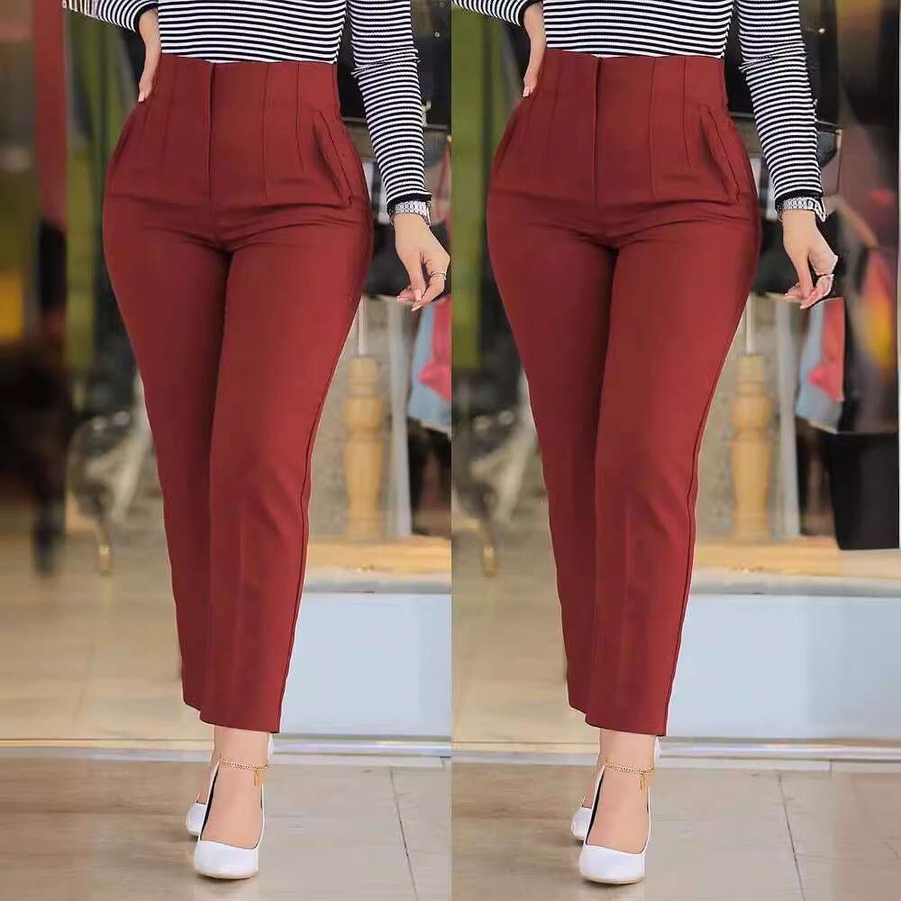 Women's Slim Fit Solid Color Pleated Zipper Versatile Blazer Cropped Pants B5