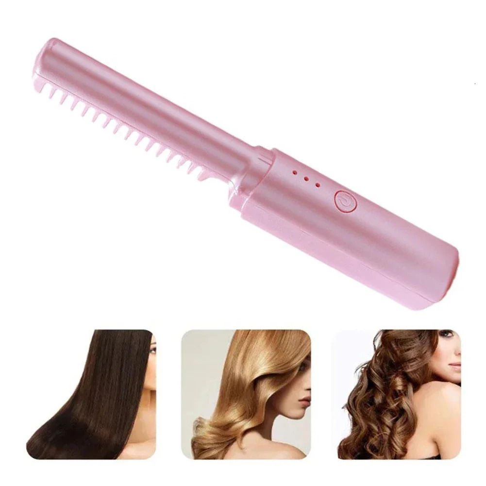 Hair Straightener Brush 3 Levels 60s -Scald Heat Up Cordless Rechargeable Comb 4000mAh Battery Straightener Brush 250605