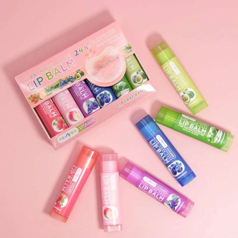 free shipping DNM Multi Fruit Flavors Moisturizing Hydrating Base Lip Balm Set Makeup Lip Care Daily Care Balm for Women and Men 6Pcs Set