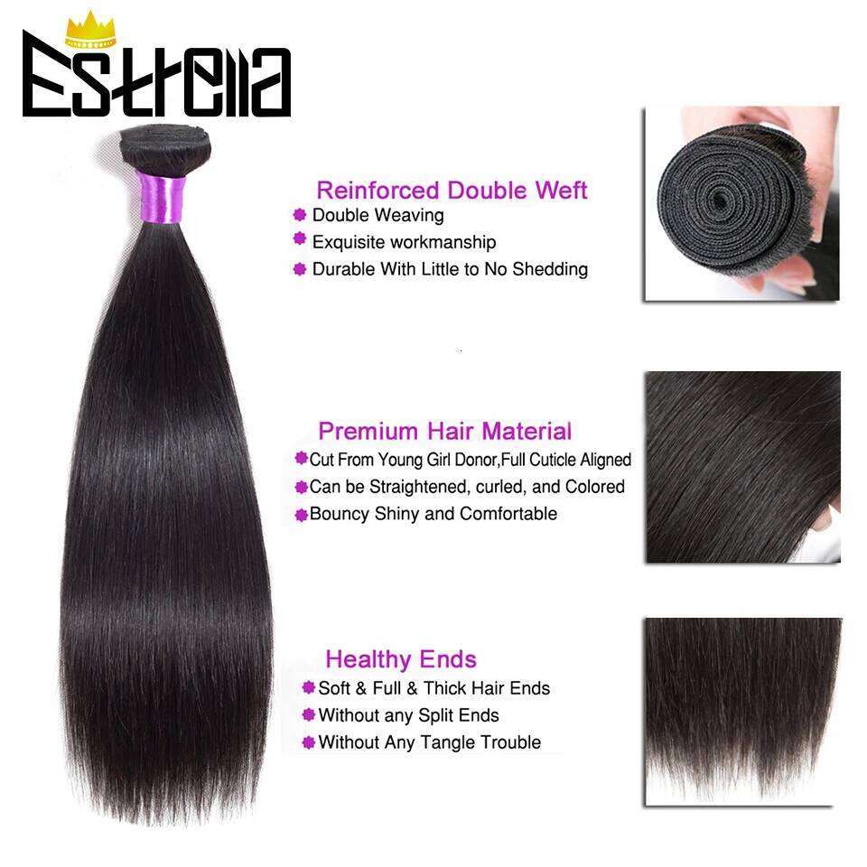 Brazilian Straight 13x4 Lace Closure with Remy Human Hair 2 Bundles With Pre-Plucked Frontal