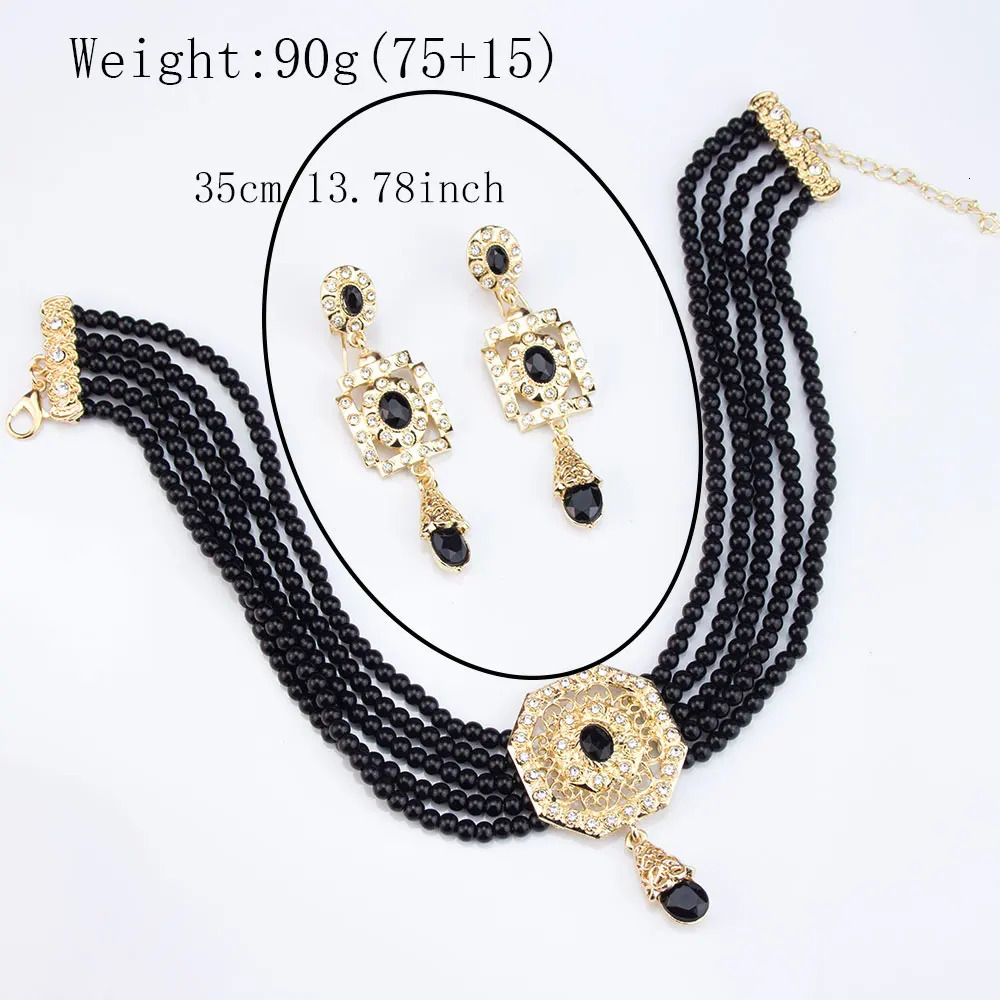Sunspicems Algeria Beads Choker Necklace String Neck Chain Square Earring For Women Morocco Caftan Jewelry Arabic Bridal Bijoux 250530