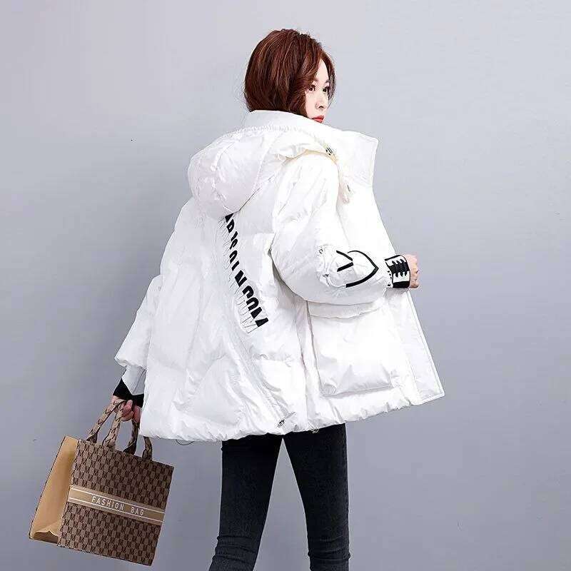 Cotton Short 2025 Down Winter New Loose Thick Hooded Bright Wash in Jacket Outside To Wear Simple Comfort Coat