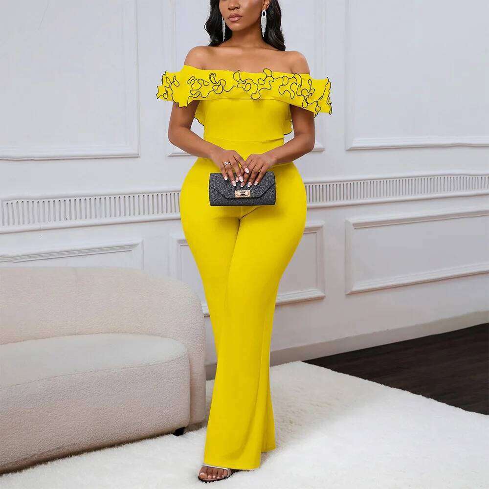 Elegant Jumpsuits Rompers 2025 New for Woman Off the Shoulder Ruffles High Waisted Straight Floor Length Birthday Party Outfits