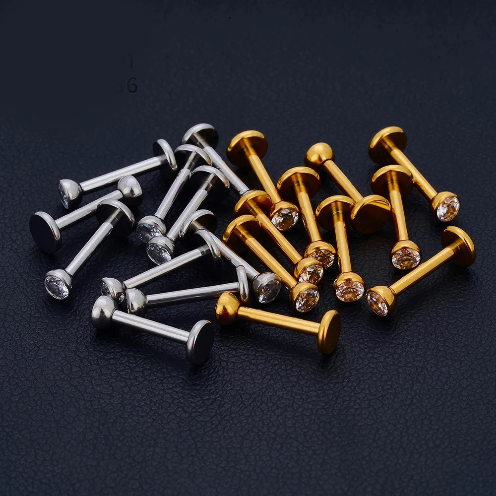 10Pc/50Pc G23 Ttianium Labret Ear Lip Stud Jewelry Square CZ Stone Cartilage Tragus Earring Tongue studs Threaded Body Jewelry 250605