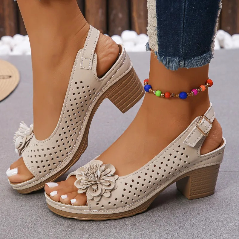 Womens Sandals 2025 Summer Classic Retro Slip-on Comfortable High Heels Breathable Non-slip Light Sandals for Women Mujer 250605